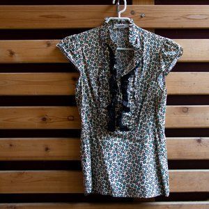 Cap-sleeve ruffle blouse